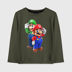 Лонгслив хлопковый детский Mario Bros, цвет: меланж-хаки