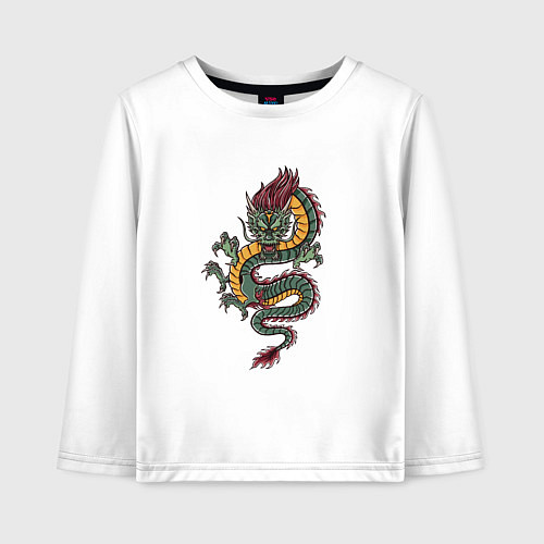 Детский лонгслив Зелёный китайский дракон / Белый – фото 1