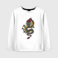 Лонгслив хлопковый детский Зелёный китайский дракон, цвет: белый