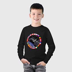 Лонгслив хлопковый детский Космическая станция, цвет: черный — фото 2