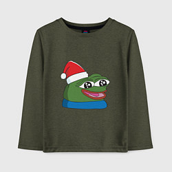 Лонгслив хлопковый детский Pepe, pepe happy, Пепе хеппи, pepe happy new year, цвет: меланж-хаки