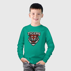 Лонгслив хлопковый детский Голова свирепого тигра Original, цвет: зеленый — фото 2