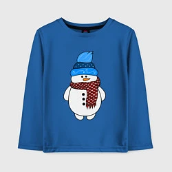 Лонгслив хлопковый детский Снеговик в шапочке, цвет: синий