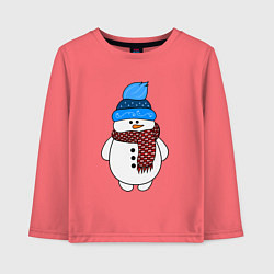 Лонгслив хлопковый детский Снеговик в шапочке, цвет: коралловый