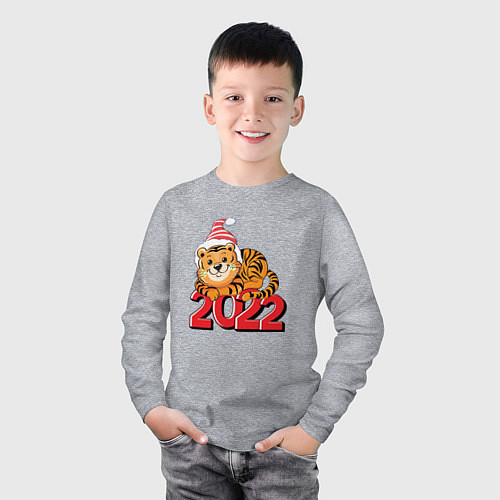 Детский лонгслив Тигр Новый год 2022 / Меланж – фото 3