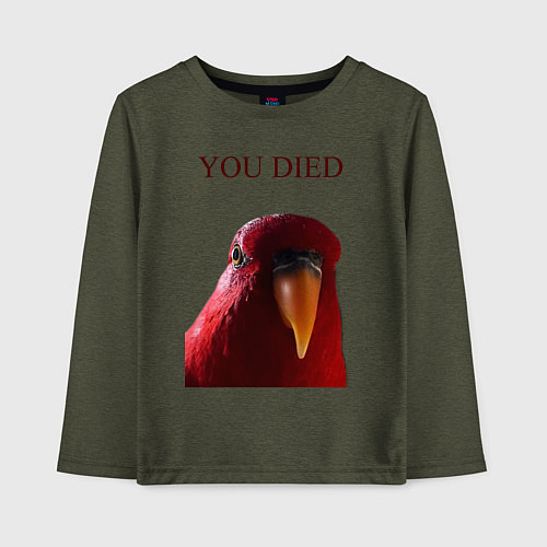 Детский лонгслив Красный попугай / Меланж-хаки – фото 1