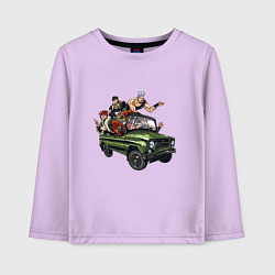 Лонгслив хлопковый детский Персонажи жожо едут на уазике джо джо, цвет: лаванда