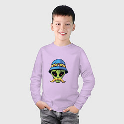 Лонгслив хлопковый детский Пришелец в шляпе, цвет: лаванда — фото 2
