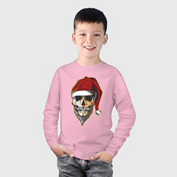 Лонгслив хлопковый детский Santa Skull, цвет: светло-розовый — фото 2