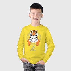 Лонгслив хлопковый детский Тигр в раме, цвет: желтый — фото 2