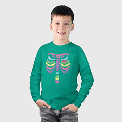Лонгслив хлопковый детский Прикольный скелет, цвет: зеленый — фото 2