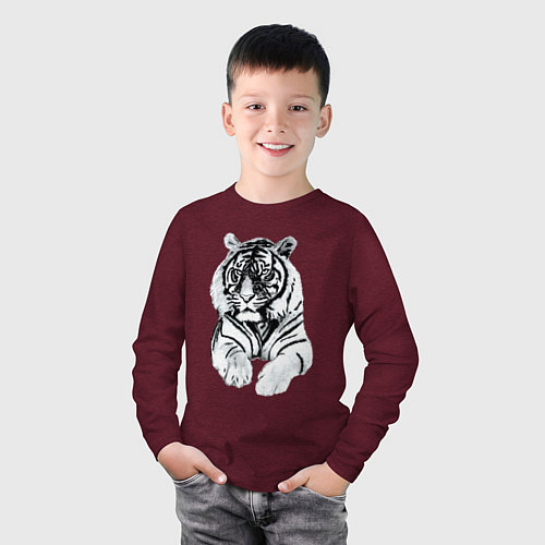 Детский лонгслив Тигр белый / Меланж-бордовый – фото 3