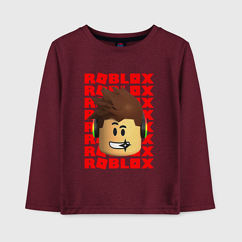 Детский лонгслив ROBLOX RED LOGO LEGO FACE / Меланж-бордовый – фото 1