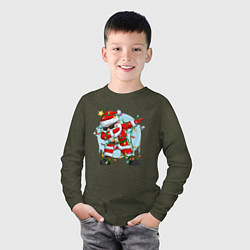 Лонгслив хлопковый детский DAB SANTA CLAUS В ГЕРЛЯНДЕ, цвет: меланж-хаки — фото 2