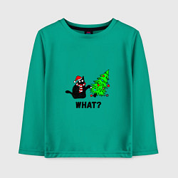 Лонгслив хлопковый детский Кот роняет елку, цвет: зеленый