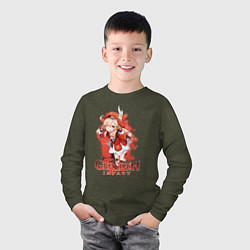 Лонгслив хлопковый детский Кли Klee Genshin Impact, цвет: меланж-хаки — фото 2