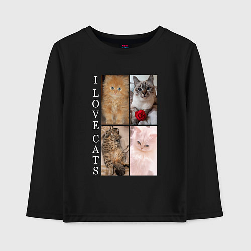 Детский лонгслив I LOVE CATS Я ЛЮБЛЮ КОШЕК / Черный – фото 1