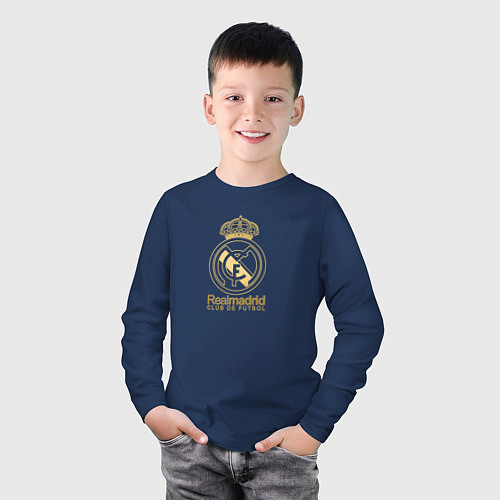 Детский лонгслив Real Madrid gold logo / Тёмно-синий – фото 3