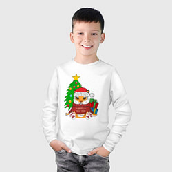 Лонгслив хлопковый детский Новогодний тигр в свитере, цвет: белый — фото 2