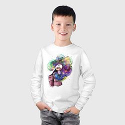 Лонгслив хлопковый детский Девушка с цветными волосами в тёплой зимней куртке, цвет: белый — фото 2