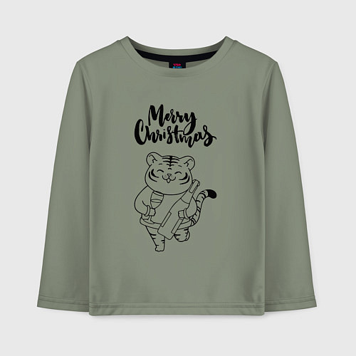 Детский лонгслив Merry Christmas Тигр с Шампанским / Авокадо – фото 1