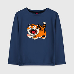 Лонгслив хлопковый детский Злой рычащий тигр, цвет: тёмно-синий