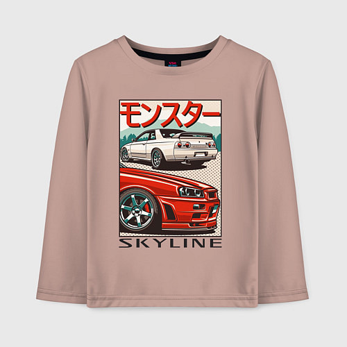 Детский лонгслив Nissan Skyline Ниссан Скайлайн / Пыльно-розовый – фото 1