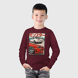 Лонгслив хлопковый детский Nissan Skyline Ниссан Скайлайн, цвет: меланж-бордовый — фото 2