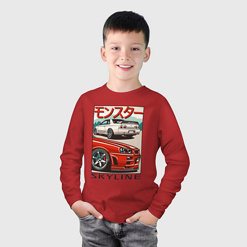 Детский лонгслив Nissan Skyline Ниссан Скайлайн / Красный – фото 3