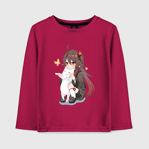 Детский лонгслив ХУ ТАО И БЕЛЫЙ КОТИК / Маджента – фото 1