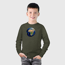 Лонгслив хлопковый детский Планета солнечной системы земля, цвет: меланж-хаки — фото 2
