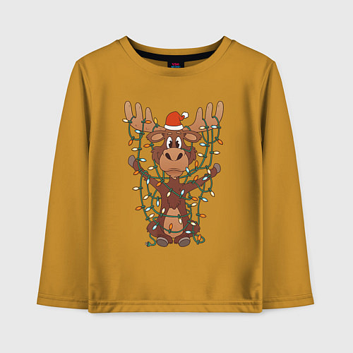 Детский лонгслив НОВОГОДНИЙ ОЛЕНЬ CHRISTMAS DEER / Горчичный – фото 1