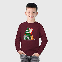 Лонгслив хлопковый детский Санта передает вам привет, цвет: меланж-бордовый — фото 2