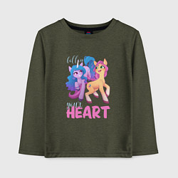 Лонгслив хлопковый детский My Little Pony Follow your heart, цвет: меланж-хаки