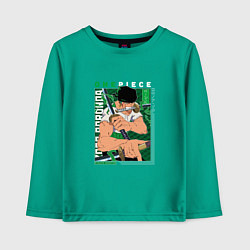 Лонгслив хлопковый детский Ван-Пис One Piece, Зоро Ророноа Zoro Roronoa с над, цвет: зеленый