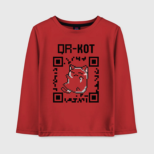 Детский лонгслив QR кот QR code / Красный – фото 1