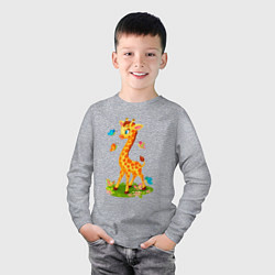 Лонгслив хлопковый детский Жираф с бабочками, цвет: меланж — фото 2