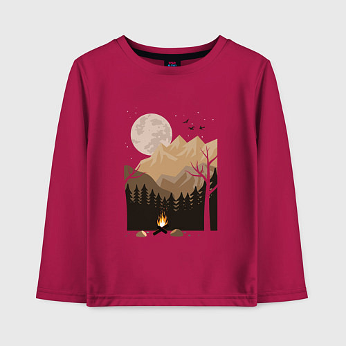 Детский лонгслив Туристический поход в лесу / Маджента – фото 1
