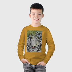 Лонгслив хлопковый детский Голова белого тигра, цвет: горчичный — фото 2
