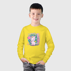 Лонгслив хлопковый детский Любимый единорог, цвет: желтый — фото 2