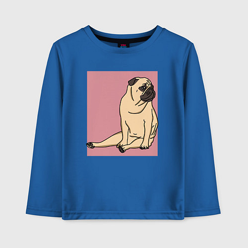 Детский лонгслив Мопс на пепельно-розовом серия первый / Синий – фото 1
