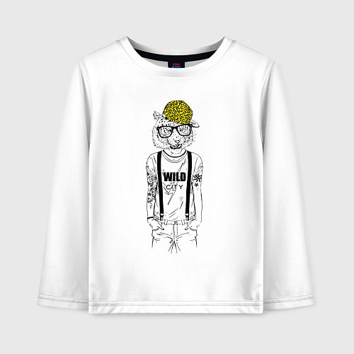 Детский лонгслив Tiger Hipster! Tattoo! / Белый – фото 1