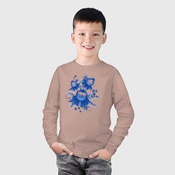 Лонгслив хлопковый детский Голубой орнамент Гжель, цвет: пыльно-розовый — фото 2
