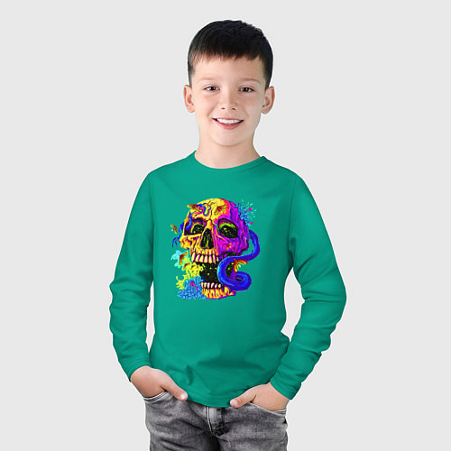Детский лонгслив Art skull! / Зеленый – фото 3