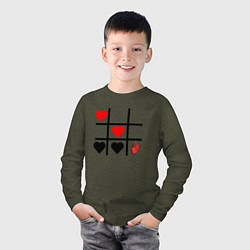 Лонгслив хлопковый детский Сердечки Крестики нолики, цвет: меланж-хаки — фото 2