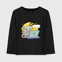Лонгслив хлопковый детский Я не робот Програмерский мем, цвет: черный