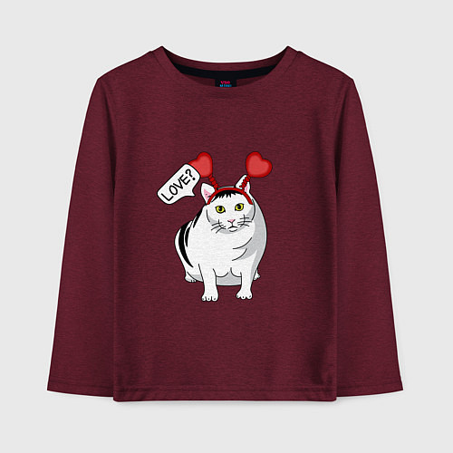 Детский лонгслив Кот Бендер Мем Love / Меланж-бордовый – фото 1