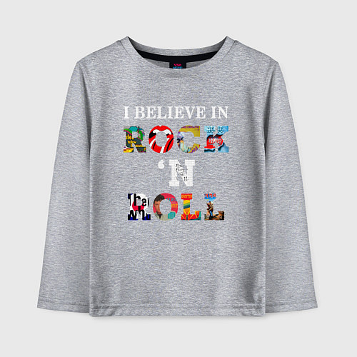 Детский лонгслив Я ВЕРЮ В РОК-Н-РОЛЛ I BELIEVE IN ROCK N ROLL / Меланж – фото 1