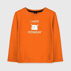 Лонгслив хлопковый детский I hate monday текст с котом, цвет: оранжевый