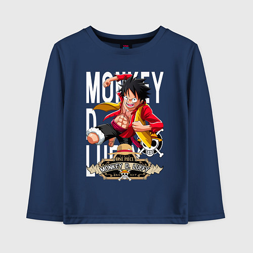 Детский лонгслив One Piece Monkey Большой Куш Манки / Тёмно-синий – фото 1